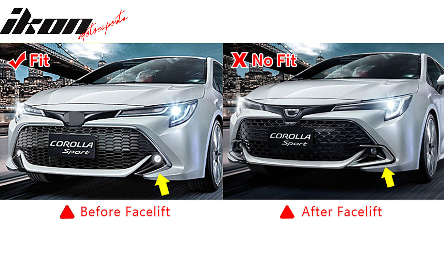 2019-2021 Toyota Corolla Gloss Black Front Bumper Lip + Side Canards