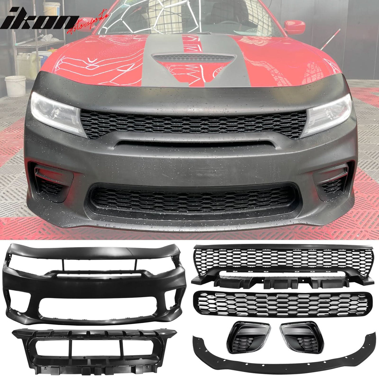 2015-2023 Dodge Charger Front Bumper Cover Grill Kit Widebody Black P
