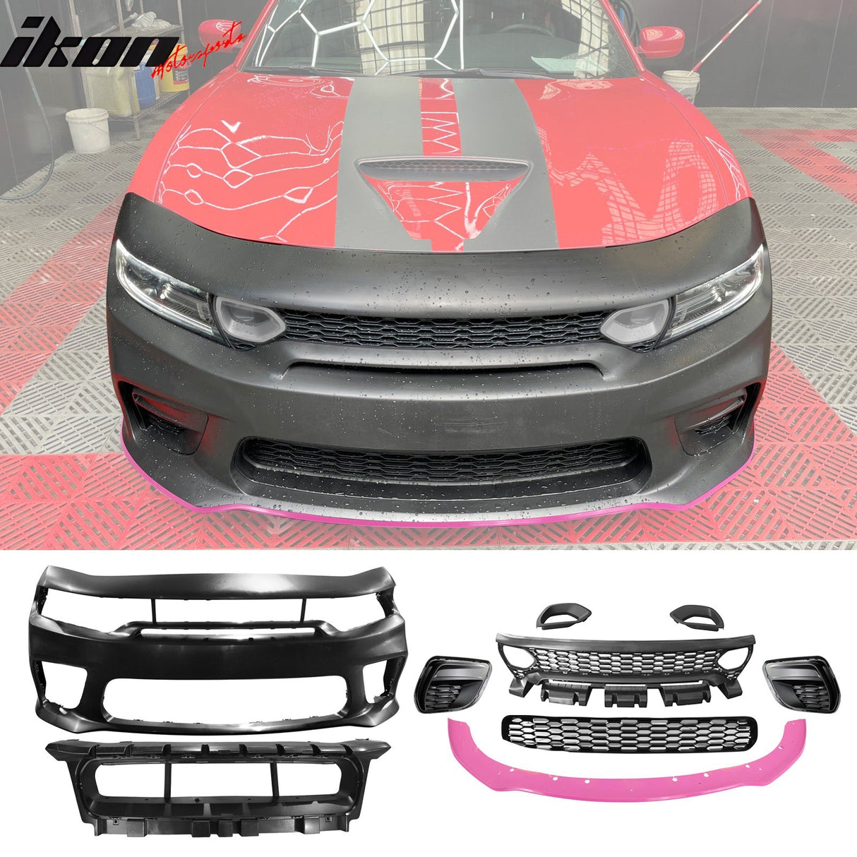 2015-2023 Dodge Charger Rear & Front Bumper + Pink Lip Diffuser PP