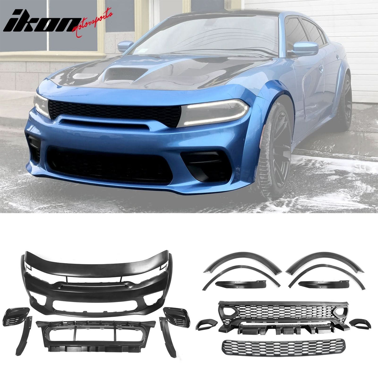 2015-2023 Dodge Charger IKON Gloss Black Front Rear Bumper Covers PP