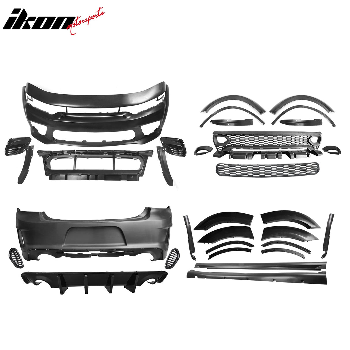 2015-2023 Dodge Charger IKON Gloss Black Front Rear Bumper Covers PP