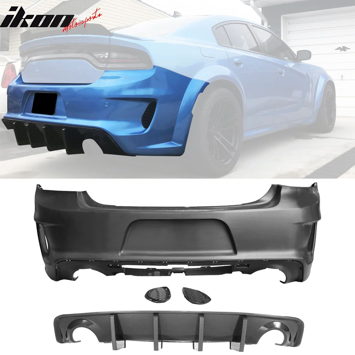 2020-2023 Dodge Charger Bumper + Carbon Fiber Print Rear Diffuser PP