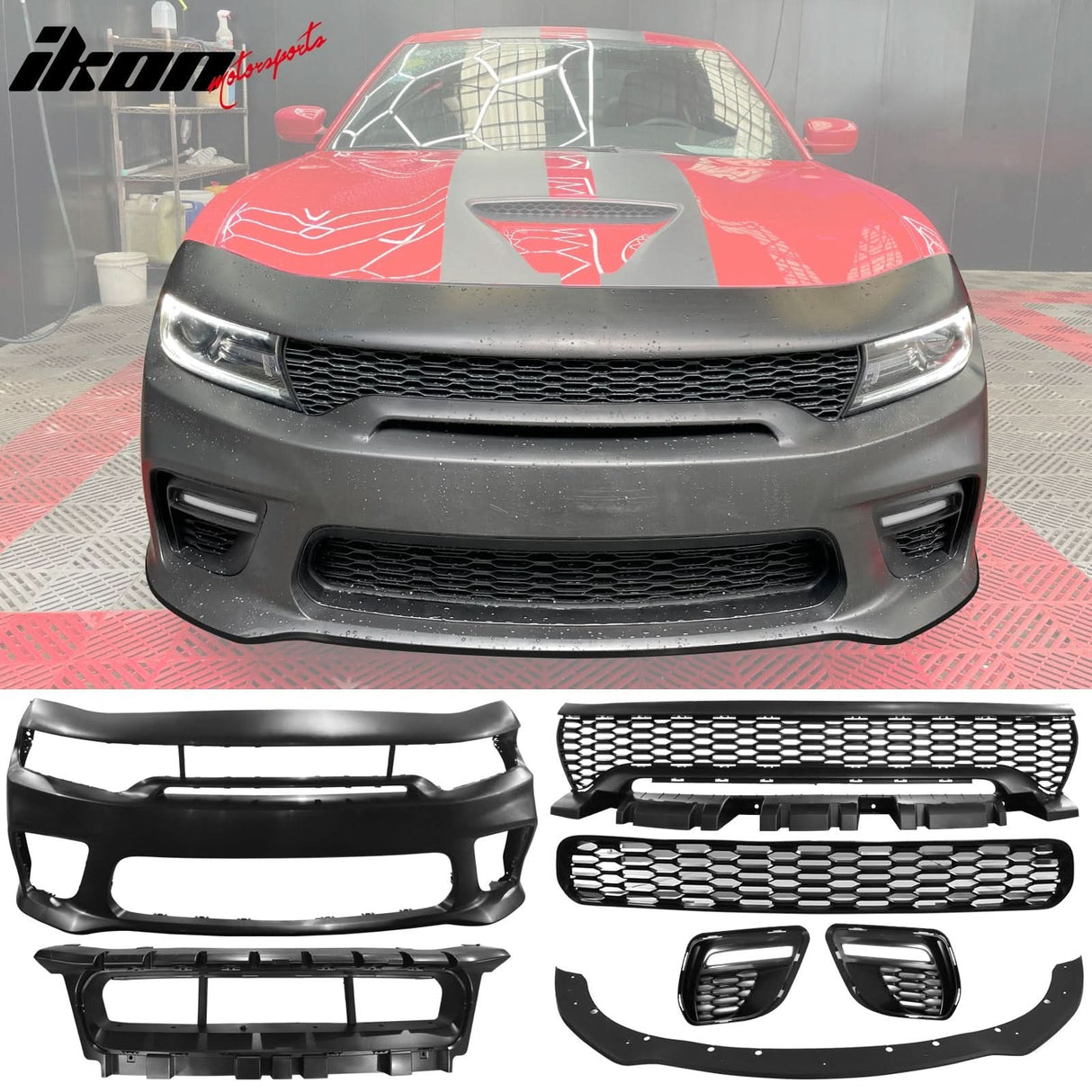 2015-2023 Dodge Charger Front Bumper Cover Grill LED Widebody Black P