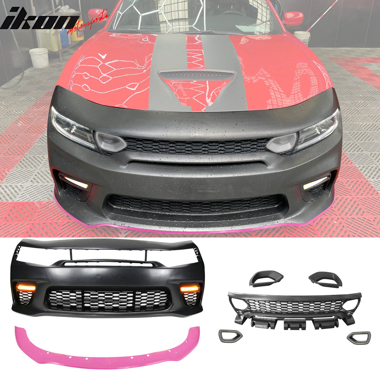 2015-2023 Dodge Charger Widebody SRT Rear Front Bumper Pink Lip PP LED