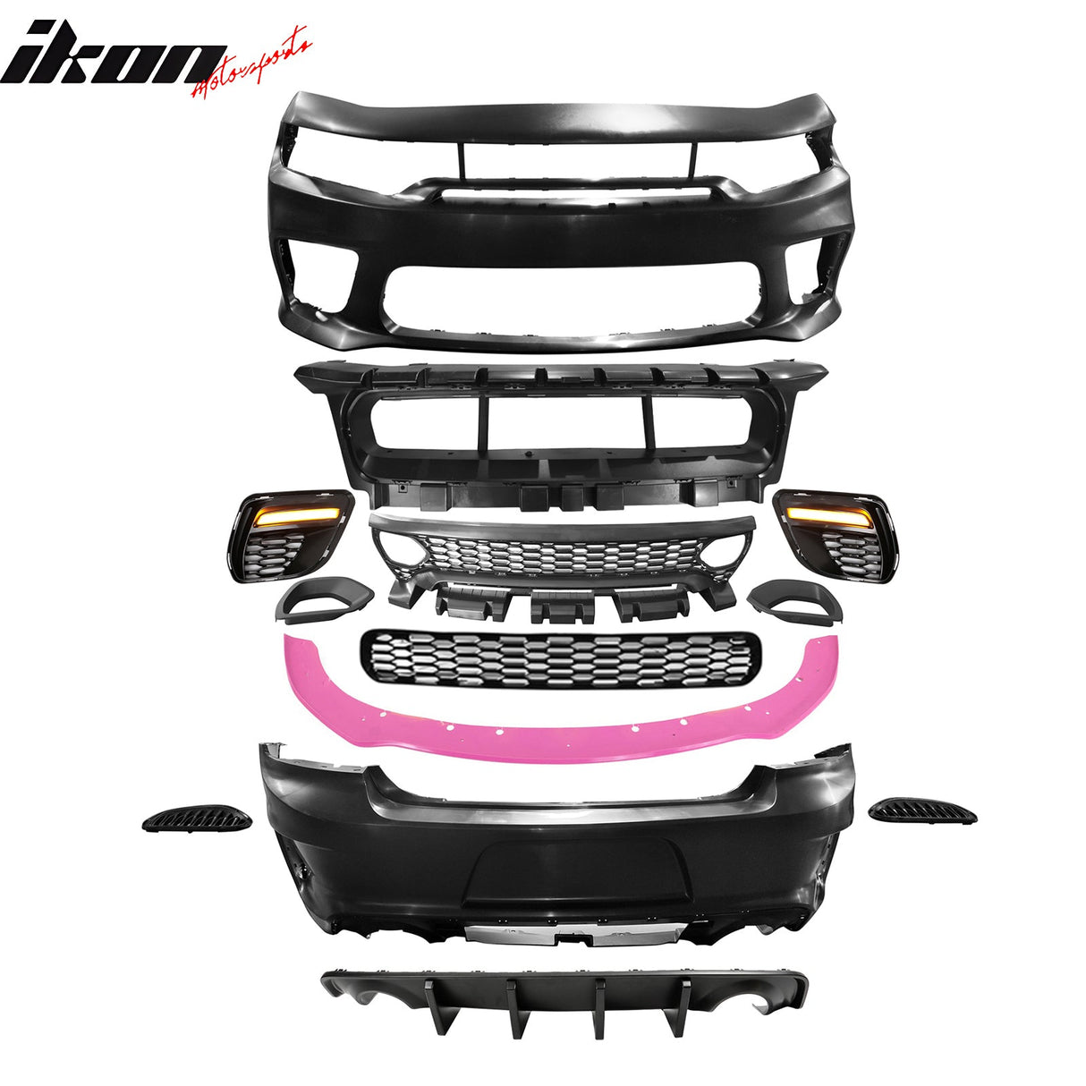 2015-2023 Dodge Charger Widebody SRT Rear Front Bumper Pink Lip PP LED