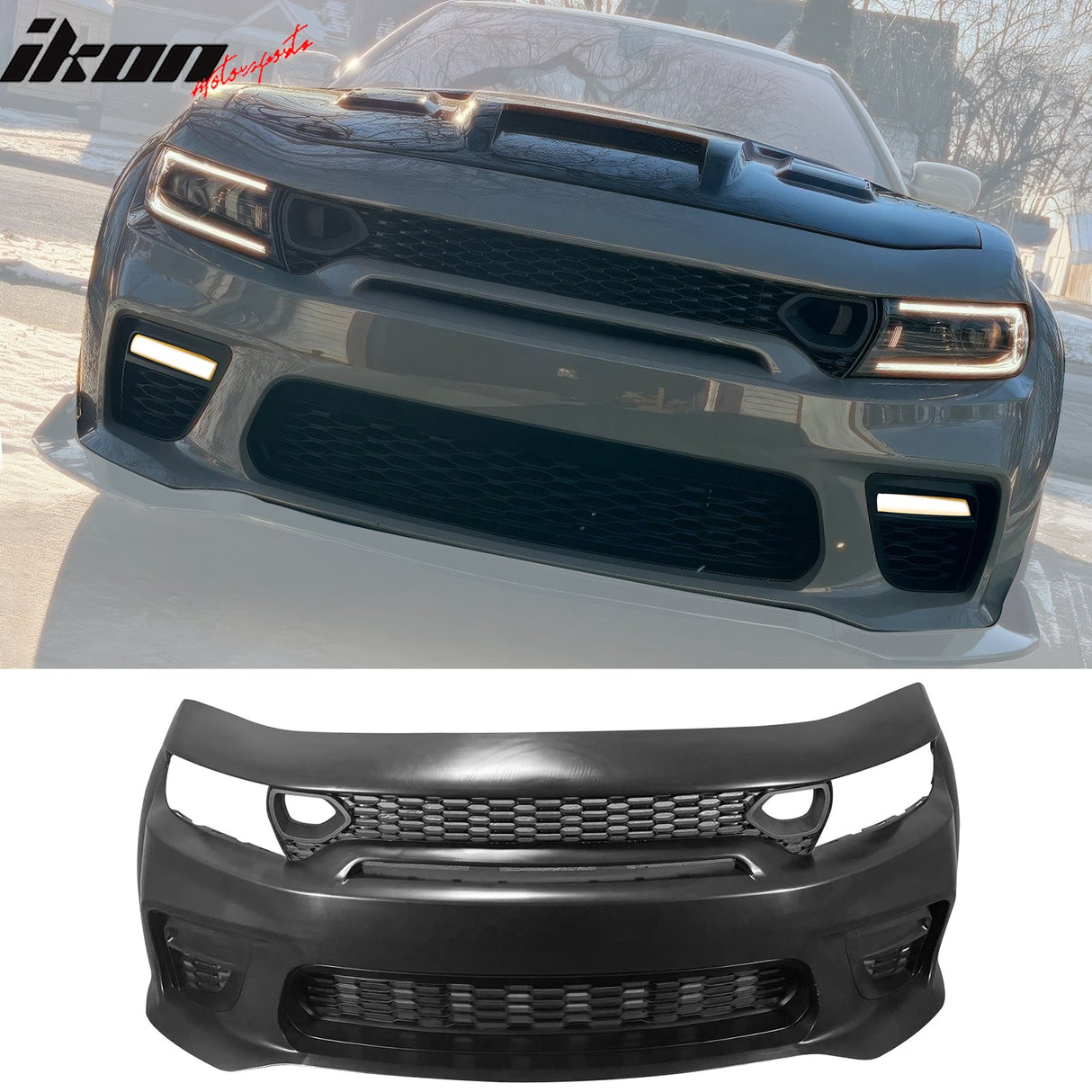 2015-2023 Charger IKON Matte Black Front Rear Bumper Covers LED PP