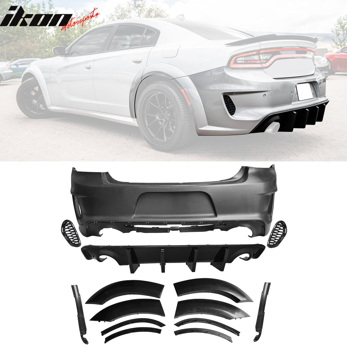 2015-2023 Charger IKON Gloss Black Front Rear Bumper Covers LED PP