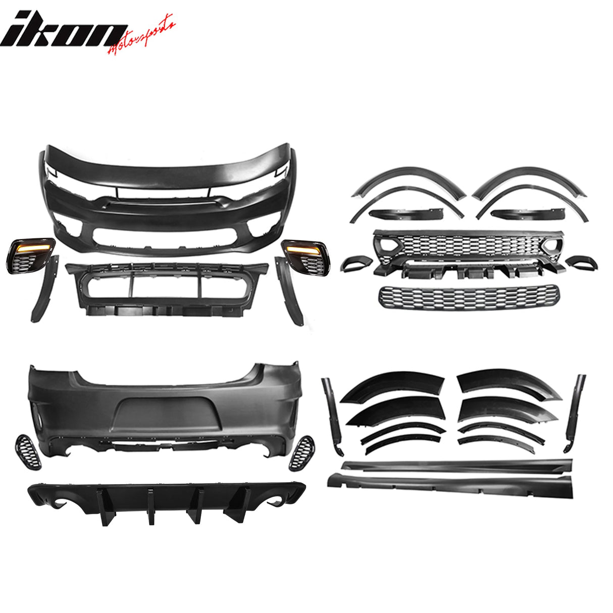 2015-2023 Charger IKON Gloss Black Front Rear Bumper Covers LED PP