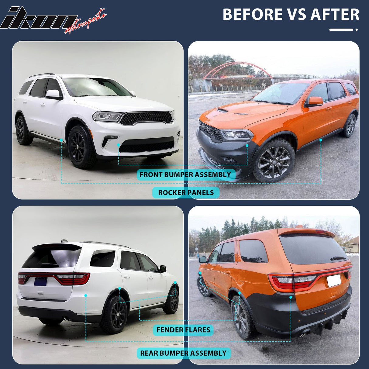 21-24 Dodge Durango Front Rear Bumper Cover Hellcat Style V1 Diffuser