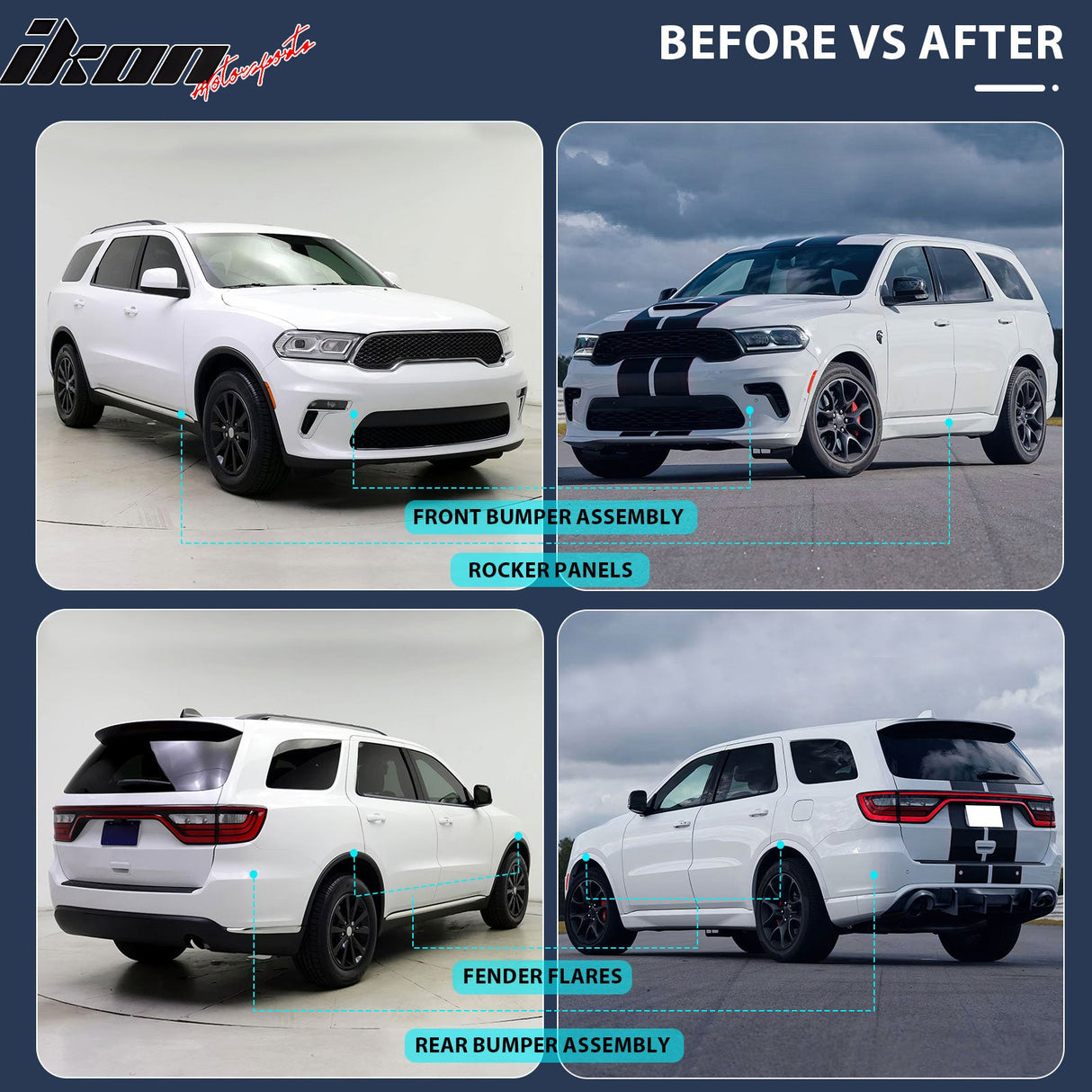 21-24 Dodge Durango Front Rear Bumper Cover Hellcat Style V2 Diffuser