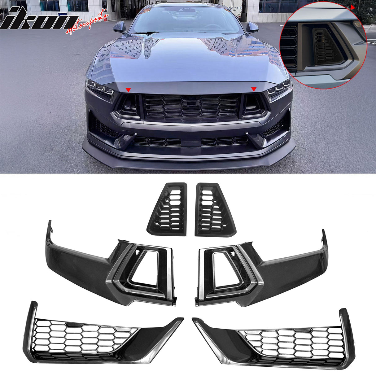2024-2025 Ford Mustang Dark Horse Front Bumper Mesh Grilles Covers ABS