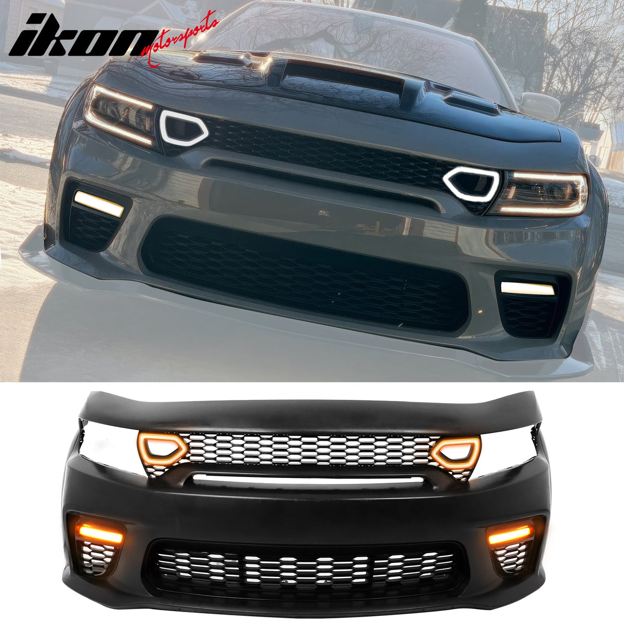 2015-2023 Charger IKON Matte Black Front Rear Bumper Covers LED Grille