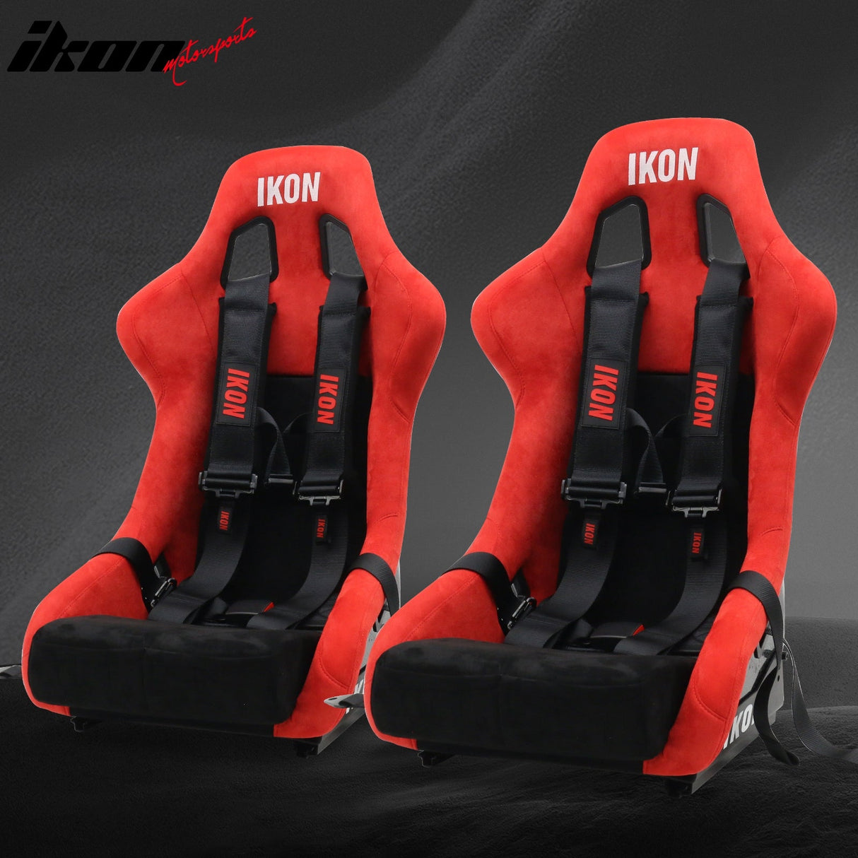 Universal Racing Bucket Seats W/ 4 Point 3" Belt Harness Black