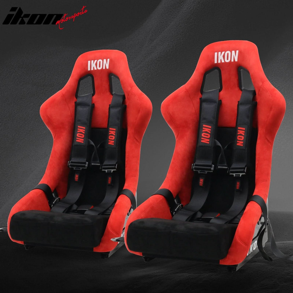 Universal Racing Bucket Seats W/ 4 Point 3" Belt Harness Black