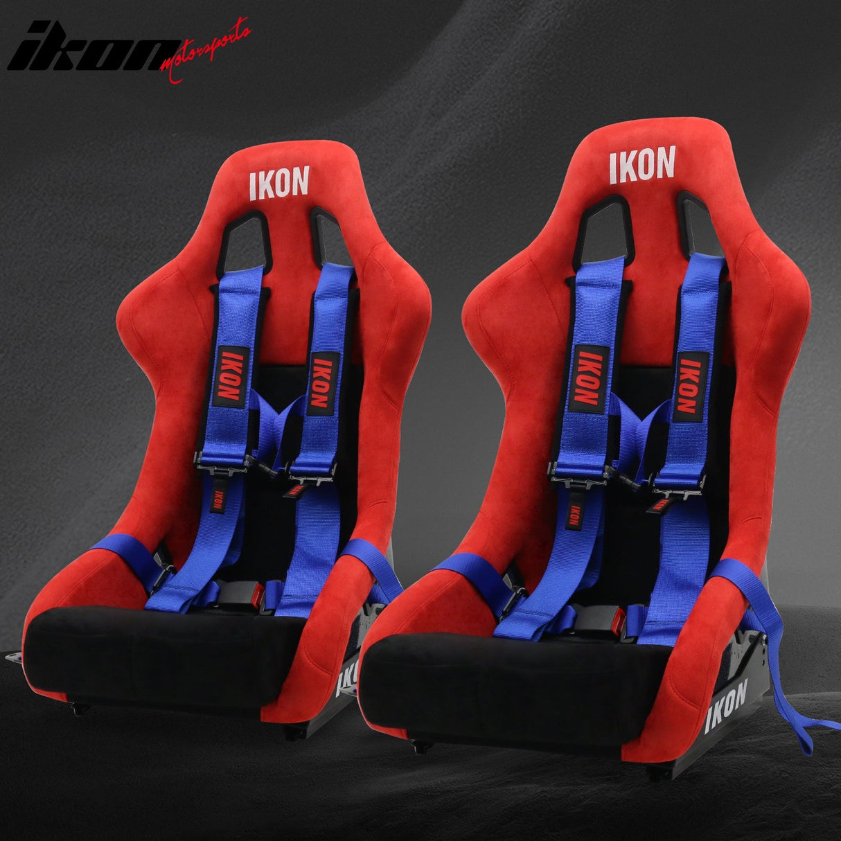Universal Racing Bucket Seats W/ 4 Point 3" Belt Harness Blue