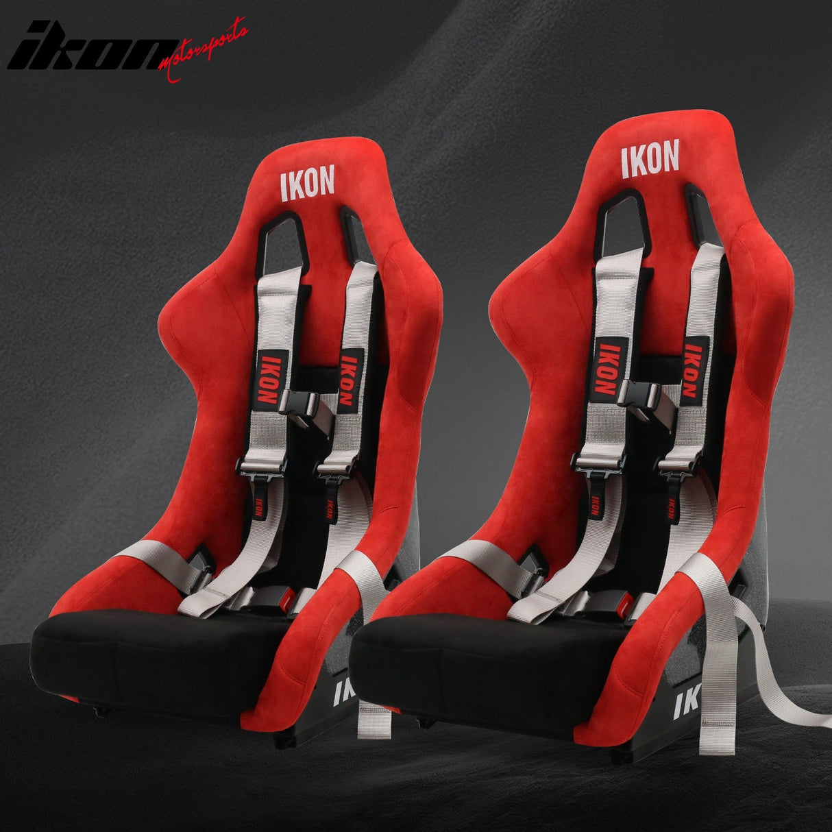 Universal Racing Bucket Seats W/4 Point 3" Belt Harness Grey