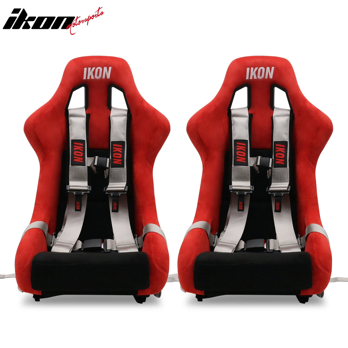 Universal Racing Bucket Seats W/4 Point 3" Belt Harness Grey