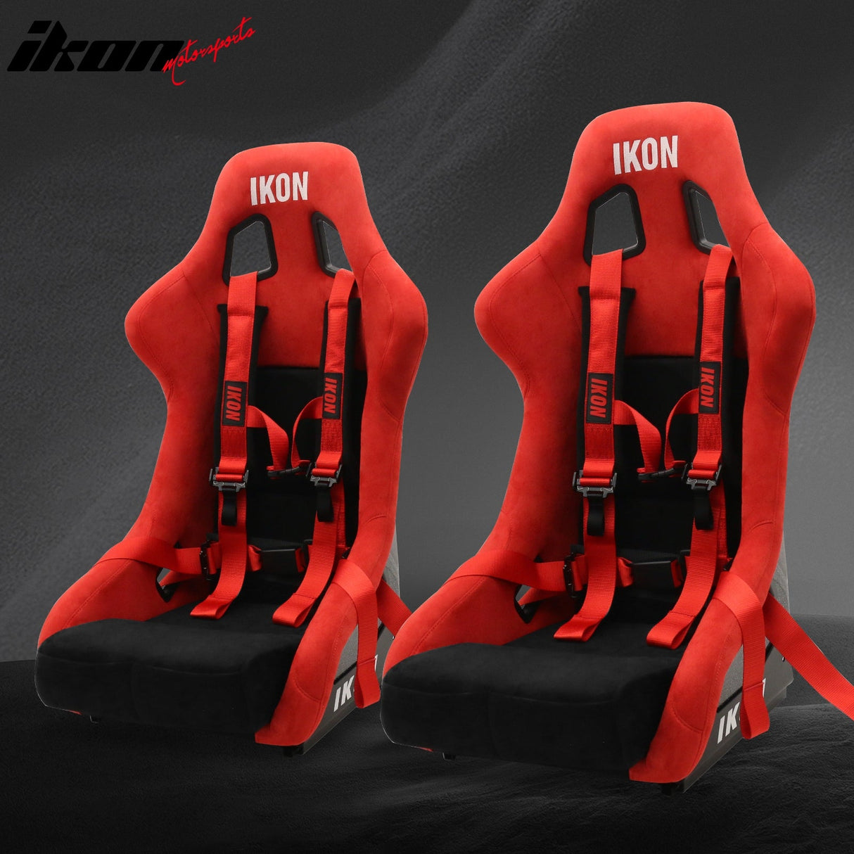 Universal Adjustable Bucket Racing Seats W/4 Point 2" Belt Harness Red