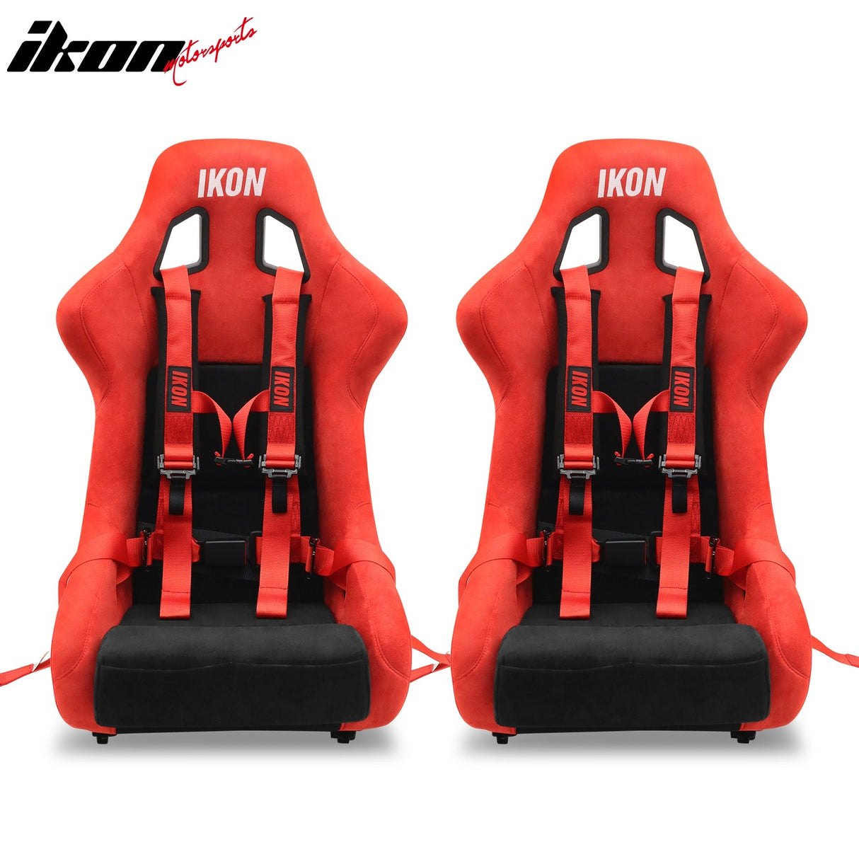 Universal Adjustable Bucket Racing Seats W/4 Point 2" Belt Harness Red