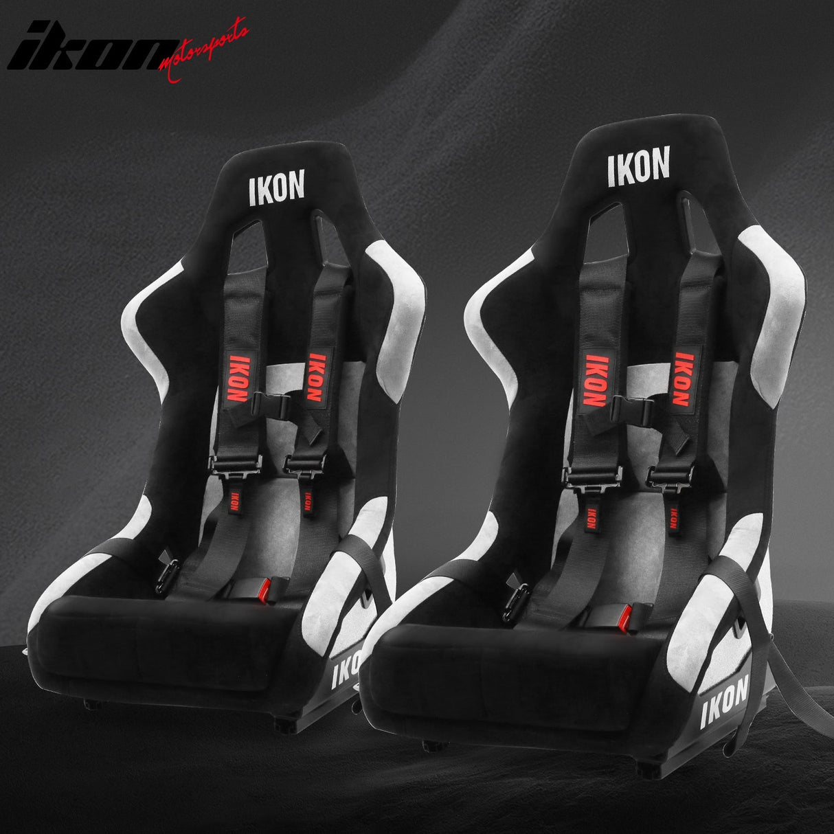 Universal Racing Bucket Seats W/ 4 Point 3" Belt Harness Black