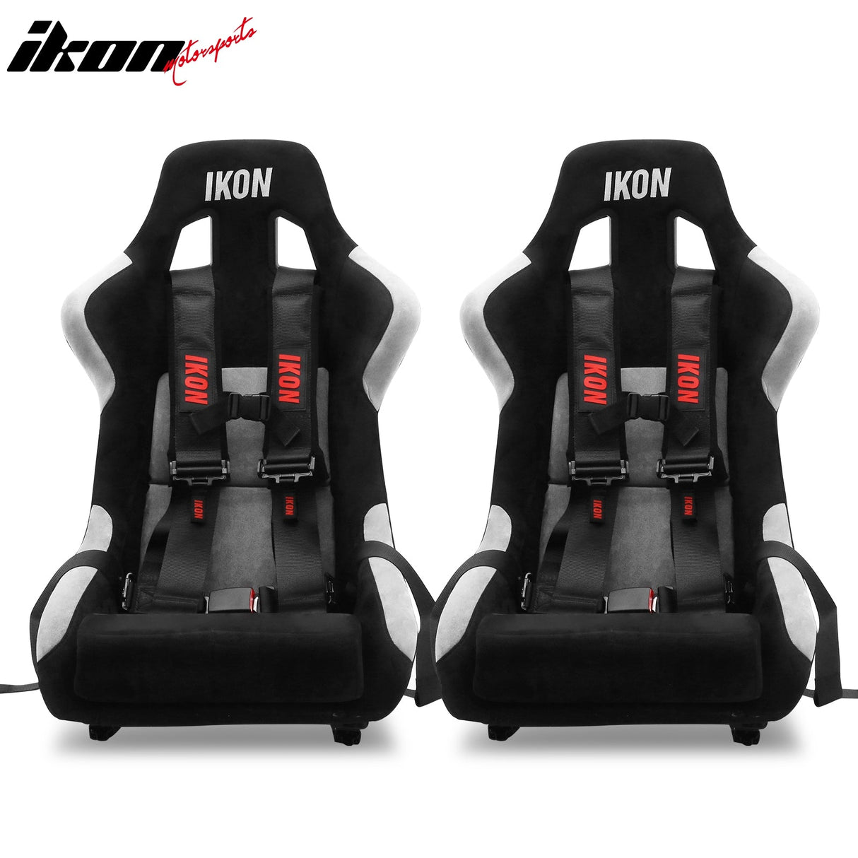 Universal Racing Bucket Seats W/ 4 Point 3" Belt Harness Black