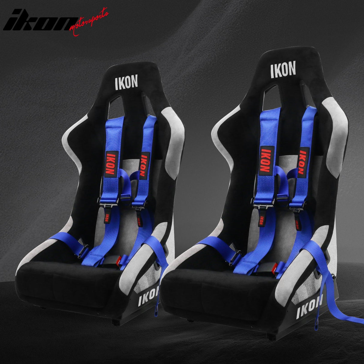Universal Racing Bucket Seats W/ Slider 4 Point 3" Belt Harness Blue