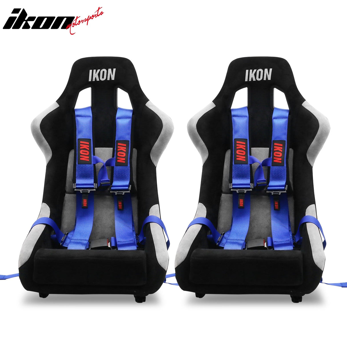 Universal Racing Bucket Seats W/ Slider 4 Point 3" Belt Harness Blue