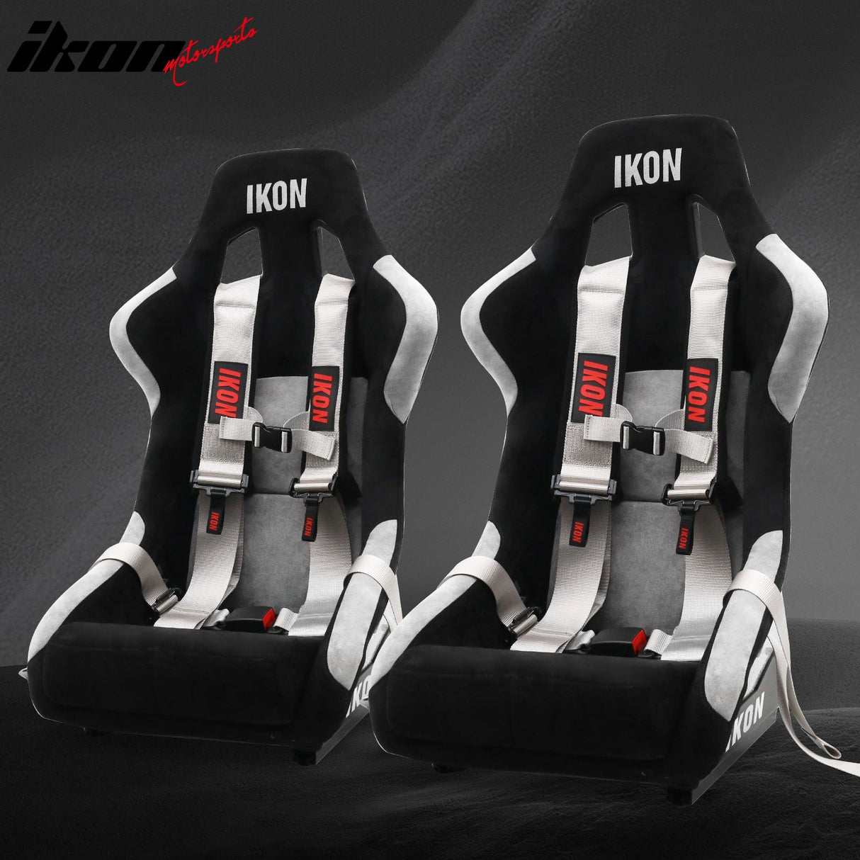 Universal Racing Bucket Seats W/ Slider 4 Point 3" Belt Harness Gray