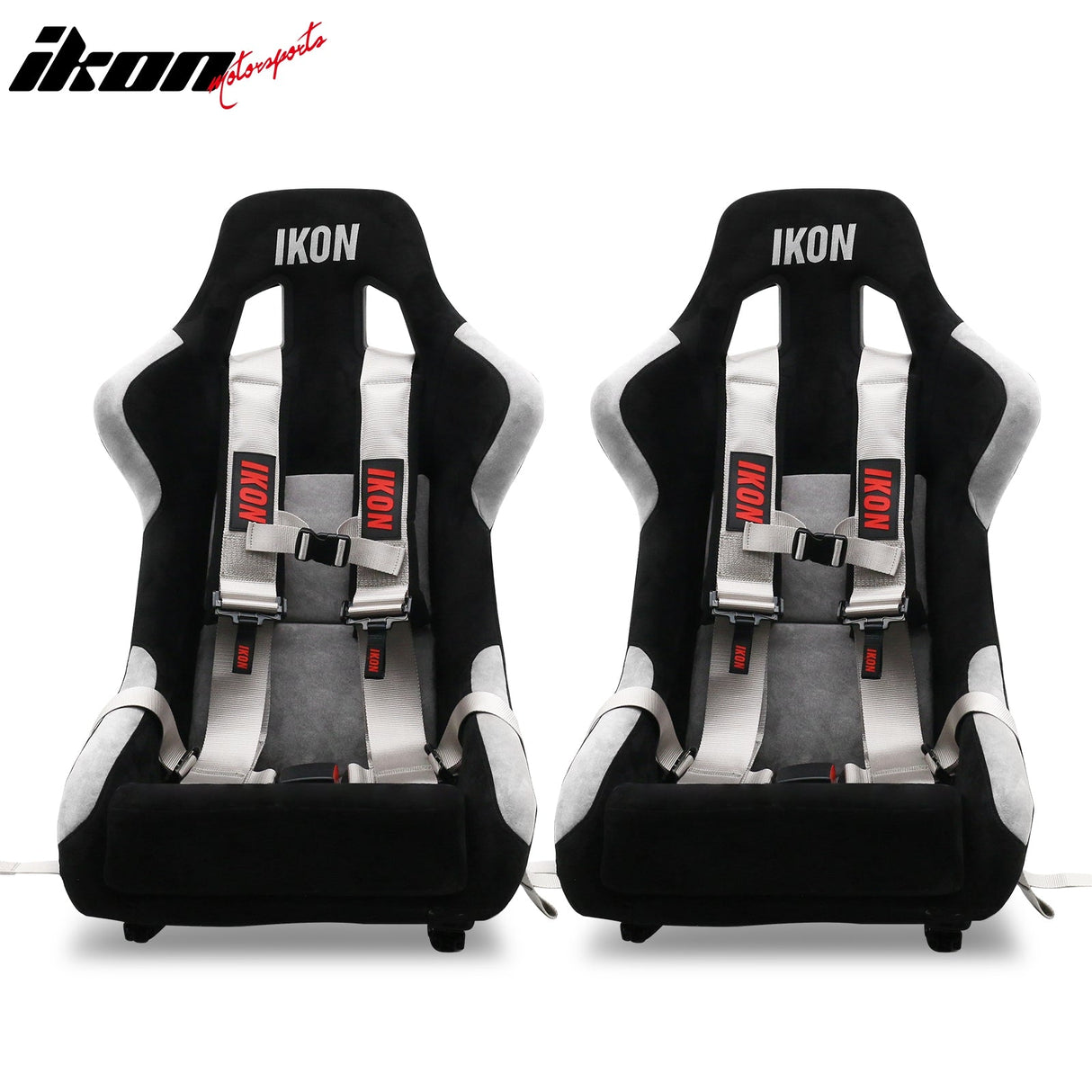 Universal Racing Bucket Seats W/ Slider 4 Point 3" Belt Harness Gray