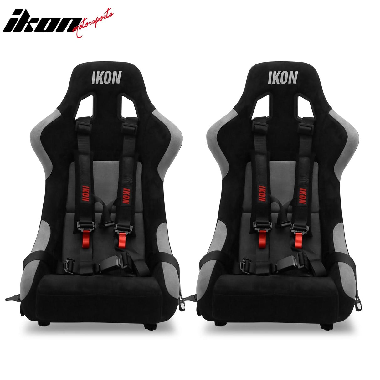 Universal Racing Bucket Seats W/ Slider 4 Point 2" Belt Harness Black