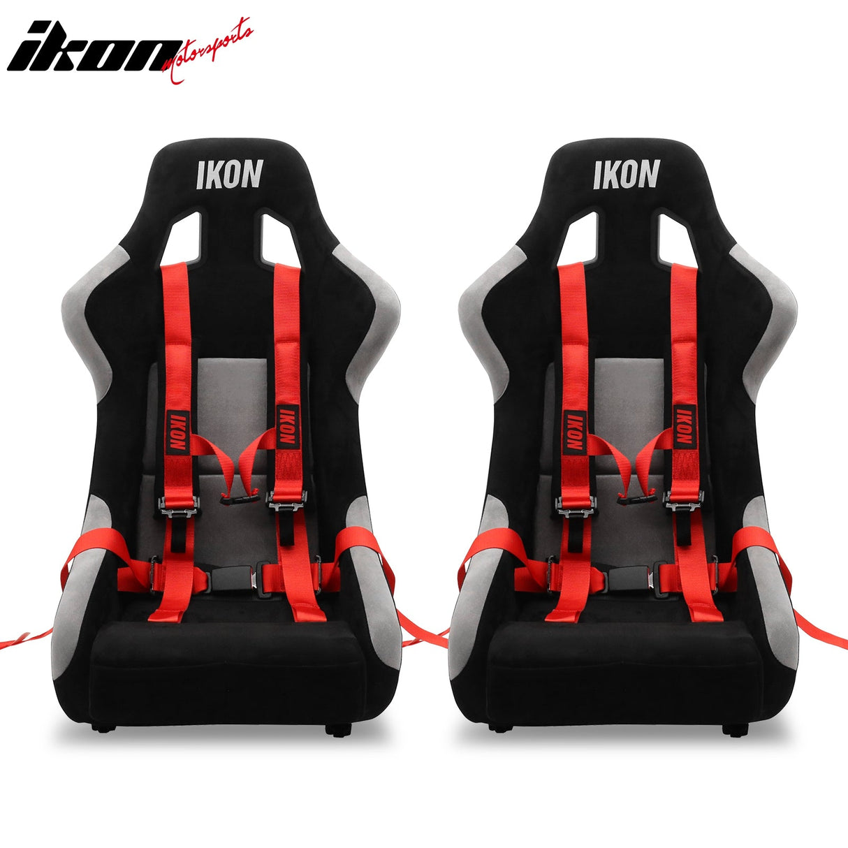 Universal Racing Bucket Seats W/ Slider 4 Point 2" Belt Harness Red