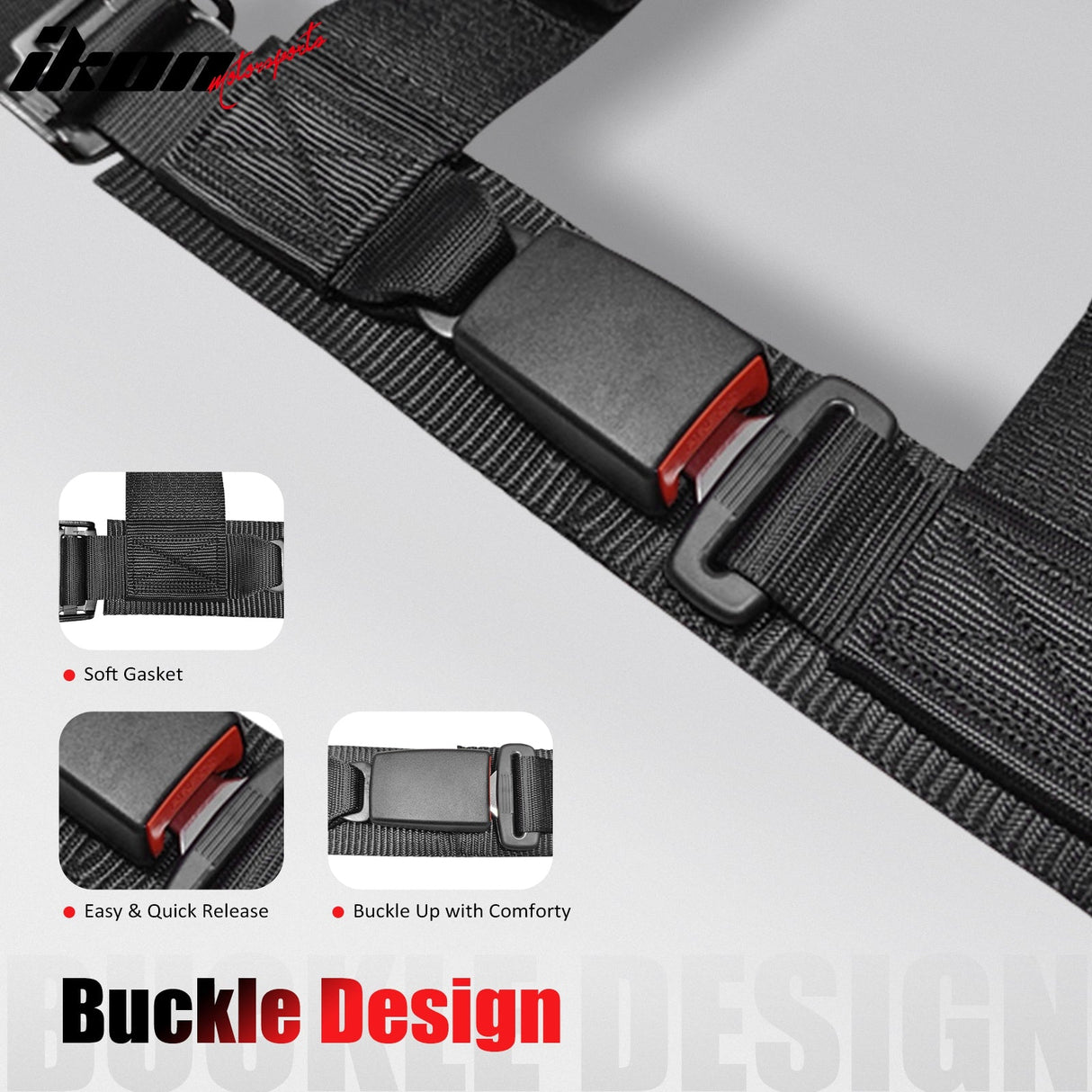 Universal 3" Wide 4 Point Buckle Racing Seat Belt Harness Nylon Black