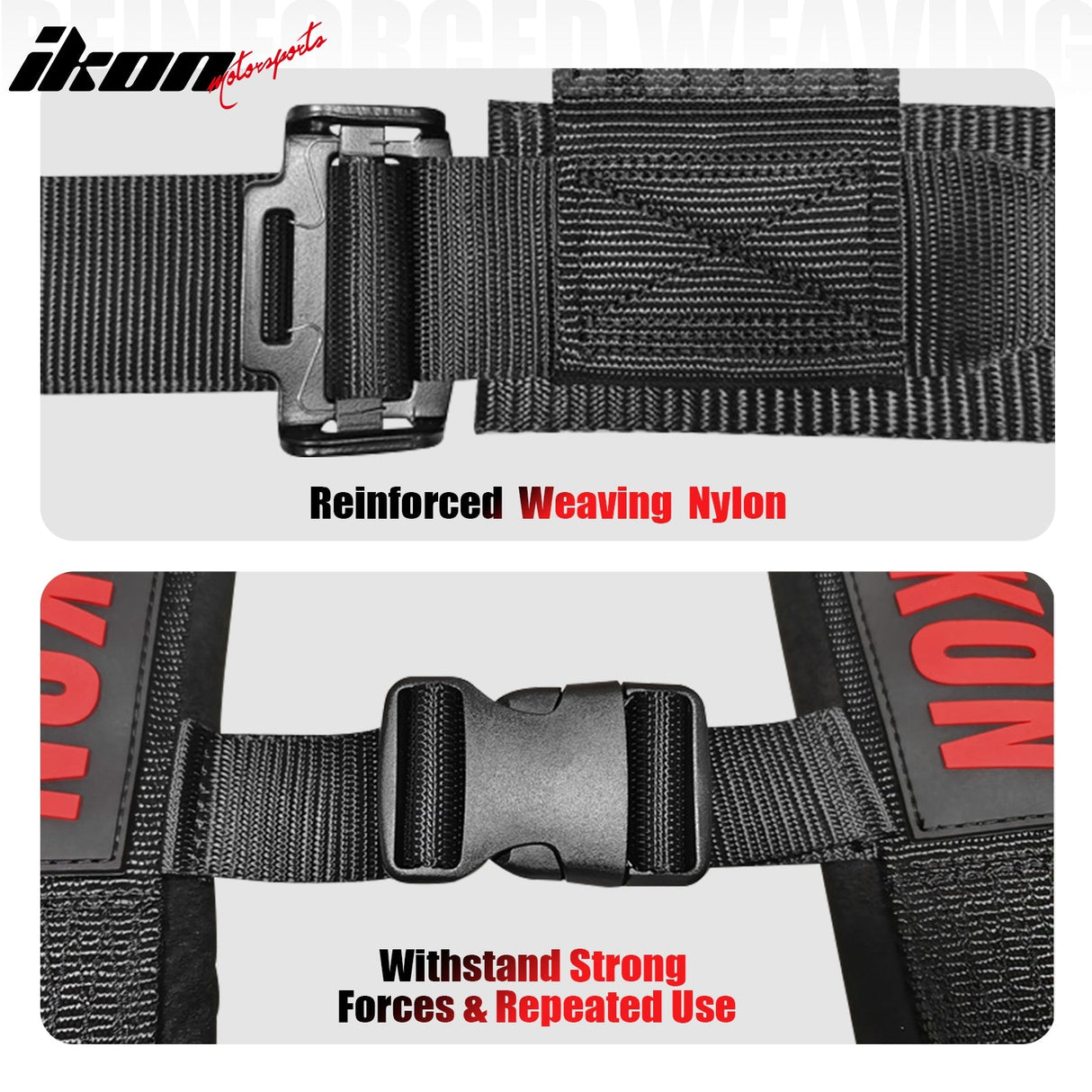 Universal 3" Wide 4 Point Buckle Racing Seat Belt Harness Nylon Black