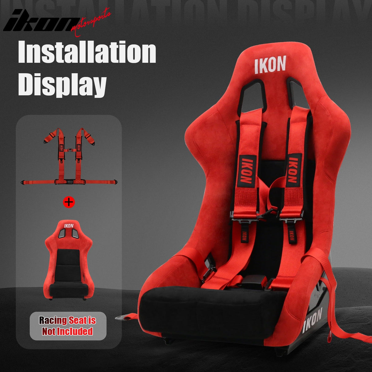 Universal 3" Wide 4 Point Buckle Racing Seat Belt Harness Nylon Red