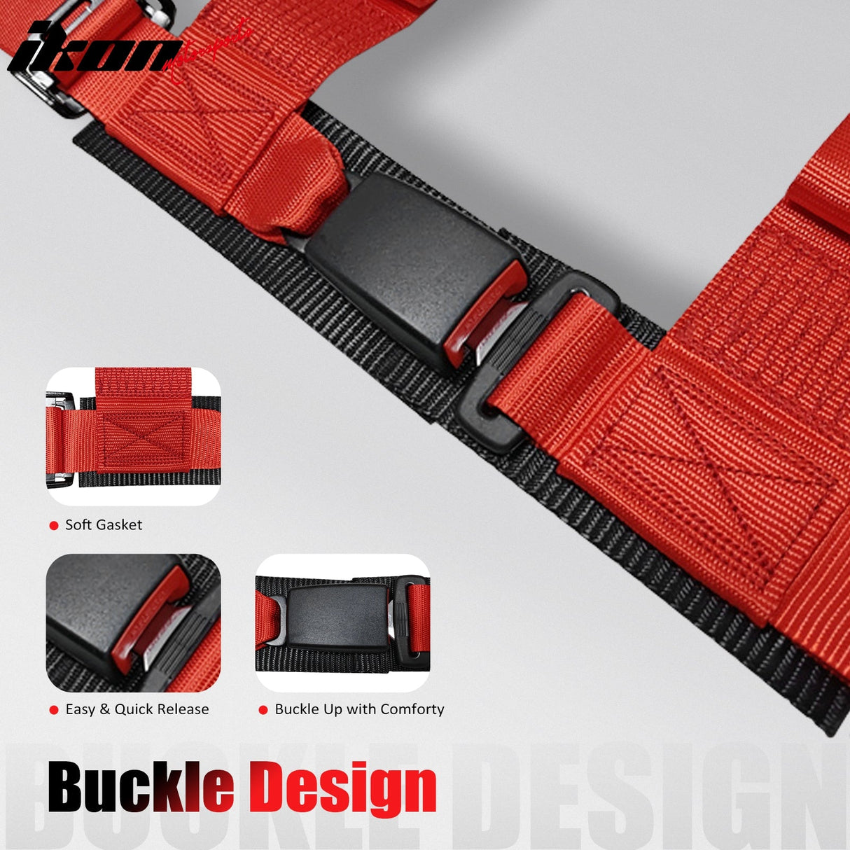 Universal 3" Wide 4 Point Buckle Racing Seat Belt Harness Nylon Red