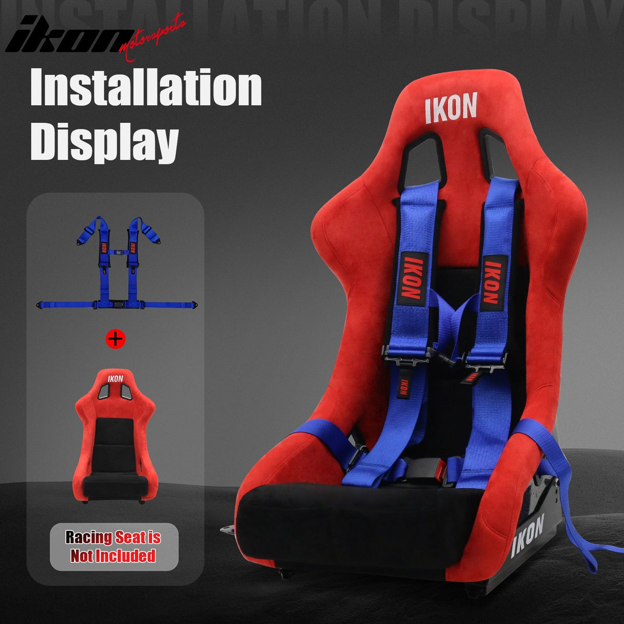 Universal 3" Wide 4 Point Buckle Racing Seat Belt Harness Nylon Blue