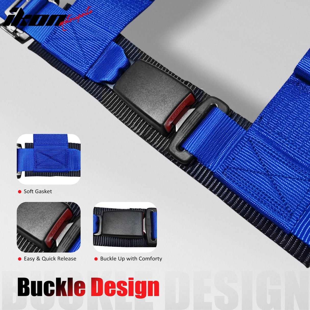 Universal 3" Wide 4 Point Buckle Racing Seat Belt Harness Nylon Blue