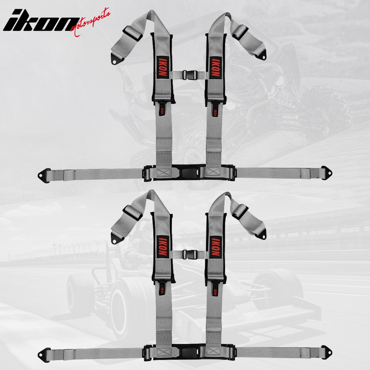 Universal Racing Seat Belt Harness 3" 4 Point Strap Buckle Nylon Grey