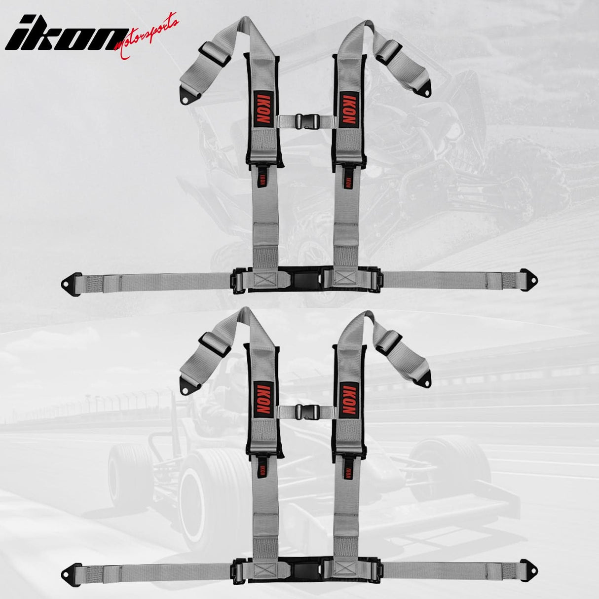 Universal Racing Seat Belt Harness 3" 4 Point Strap Buckle Nylon Grey