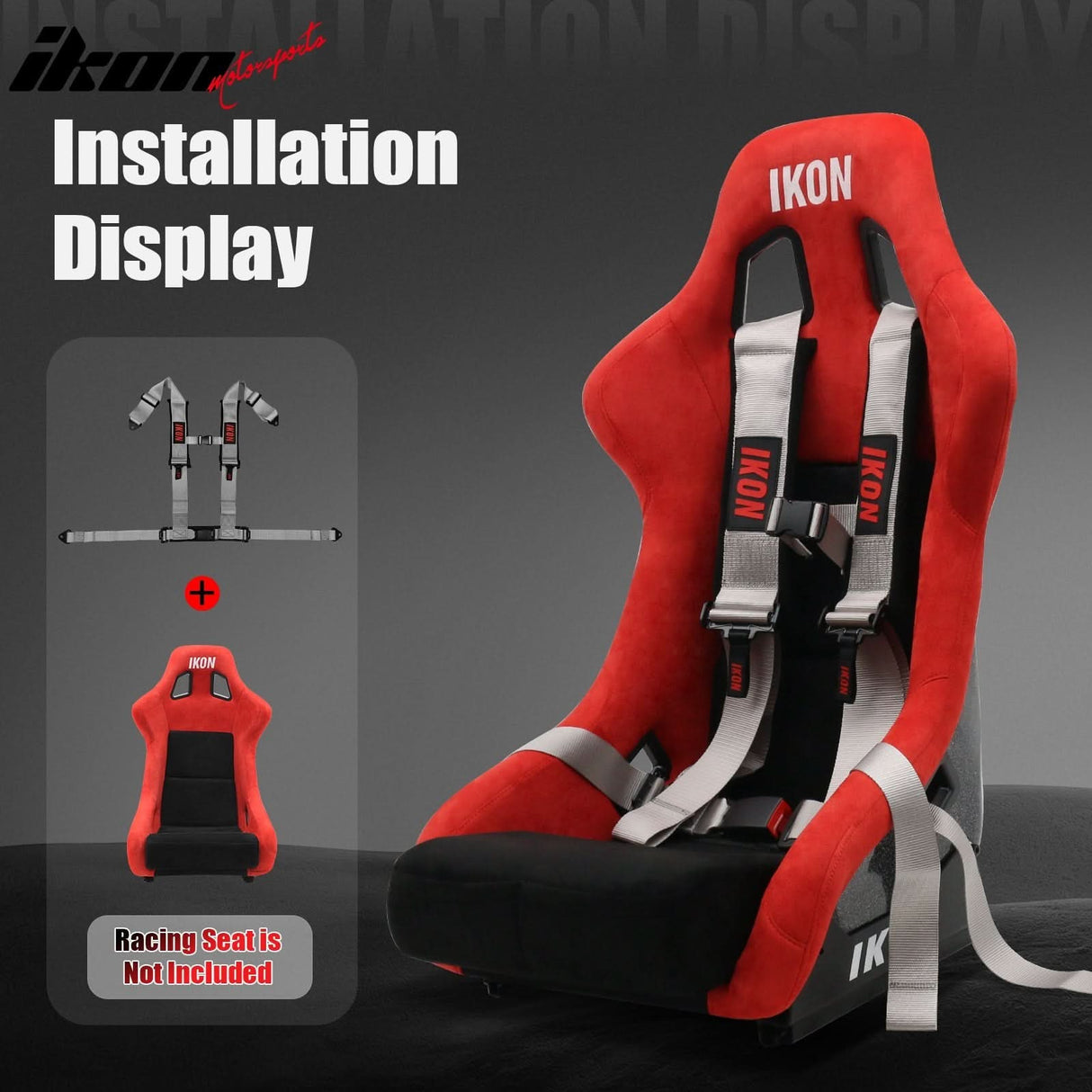 Universal 3" Wide 4 Point Buckle Racing Seat Belt Harness Nylon Grey