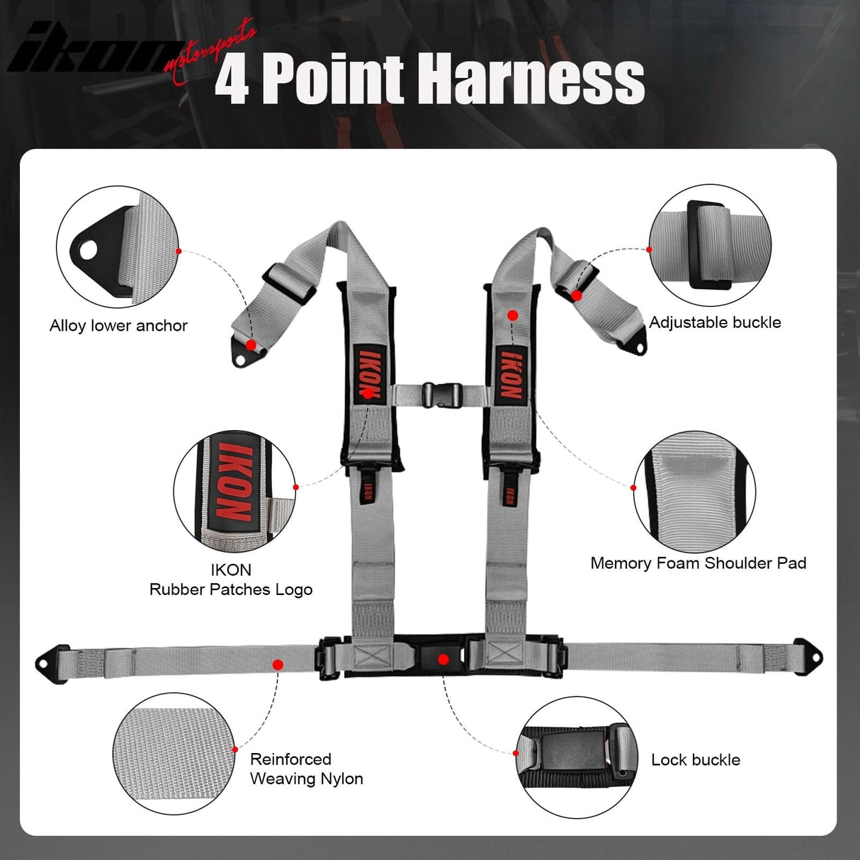 Universal Racing Bucket Seats W/4 Point 3" Belt Harness Grey