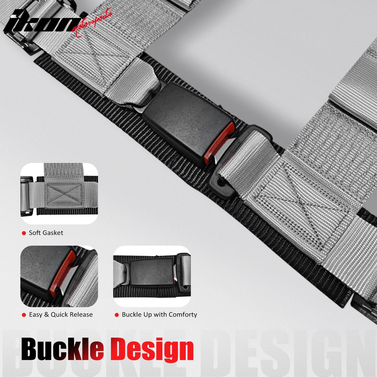 Universal Racing Seat Belt Harness 3" 4 Point Strap Buckle Nylon Grey