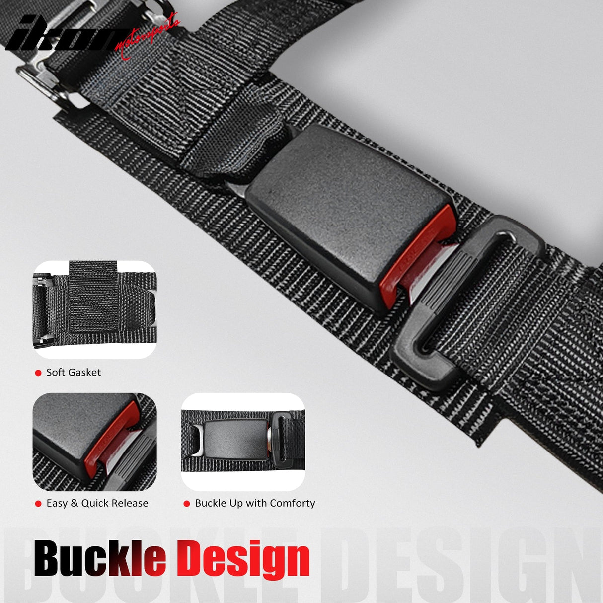 Universal 4 Point Racing Seat Belt Harness 2" Strap Buckle Black