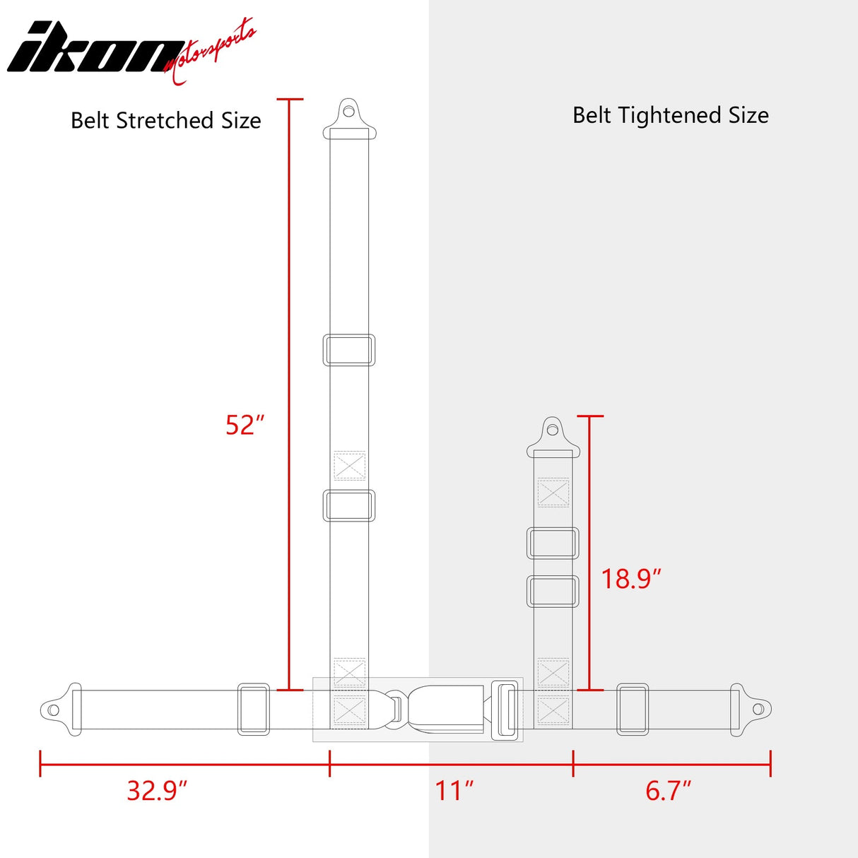 Universal 2" Wide 4 Point Buckle Racing Seat Belt Harness Nylon Black