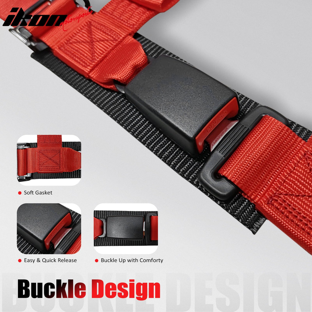 Universal 2" Wide 4 Point Buckle Racing Seat Belt Harness Nylon Red
