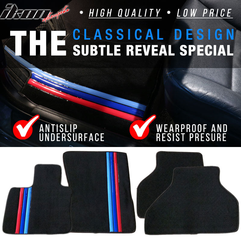 Car Floor Mat for 2007-2012 BMW E70 X5 Black M Color Stripe 4PC Nylon