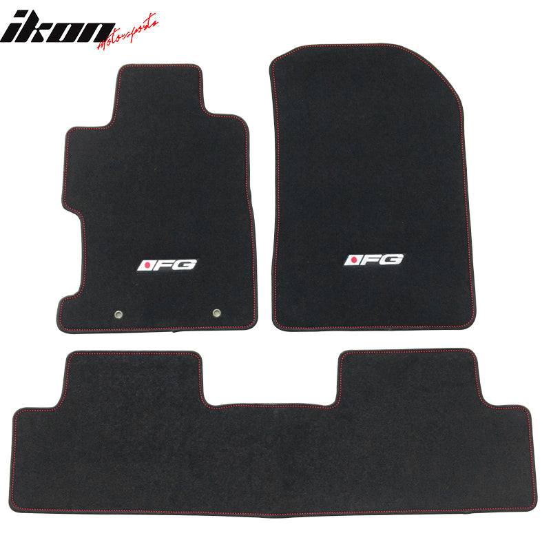 Car Floor Mat for 2006-2011 Honda Civic Black Red Stitch 3PC Nylon