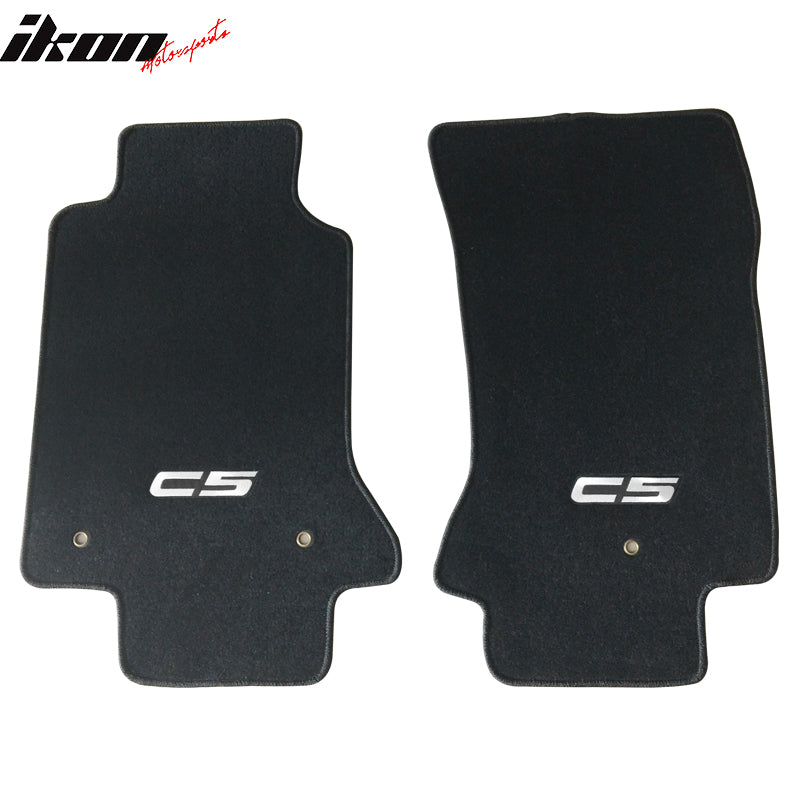 Car Floor Mat for 1997-2004 Chevy Corvette Black C5 Logo 2PC Nylon