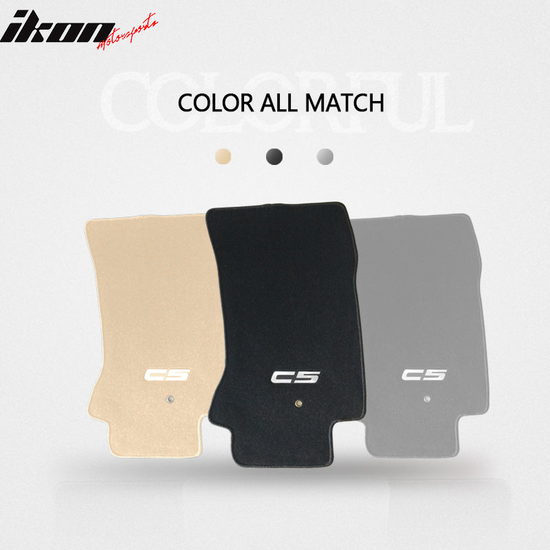 Car Floor Mat for 1997-2004 Chevy Corvette Black C5 Logo 2PC Nylon