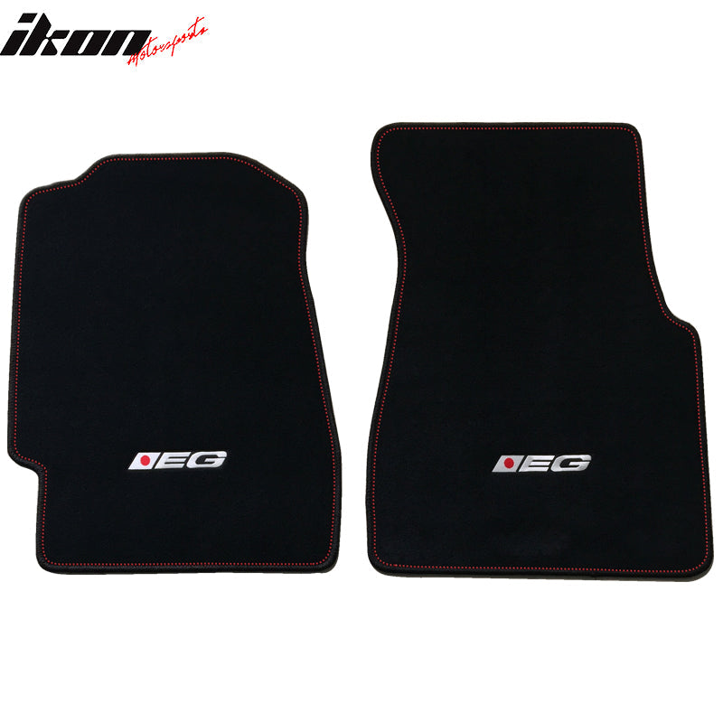 Car Floor Mat for 1992-95 Honda Civic Black Logo Red Stitch 4PC Nylon